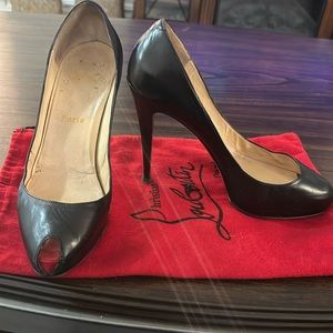 Christian Louboutin Black Leather Peeptoe Shoes